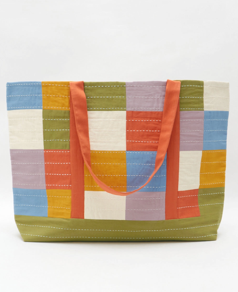 Checkered Canvas Tote Bag in Cloud