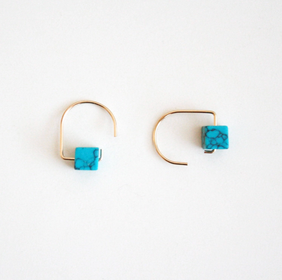 Turquoise Short Hook Stud Earrings
