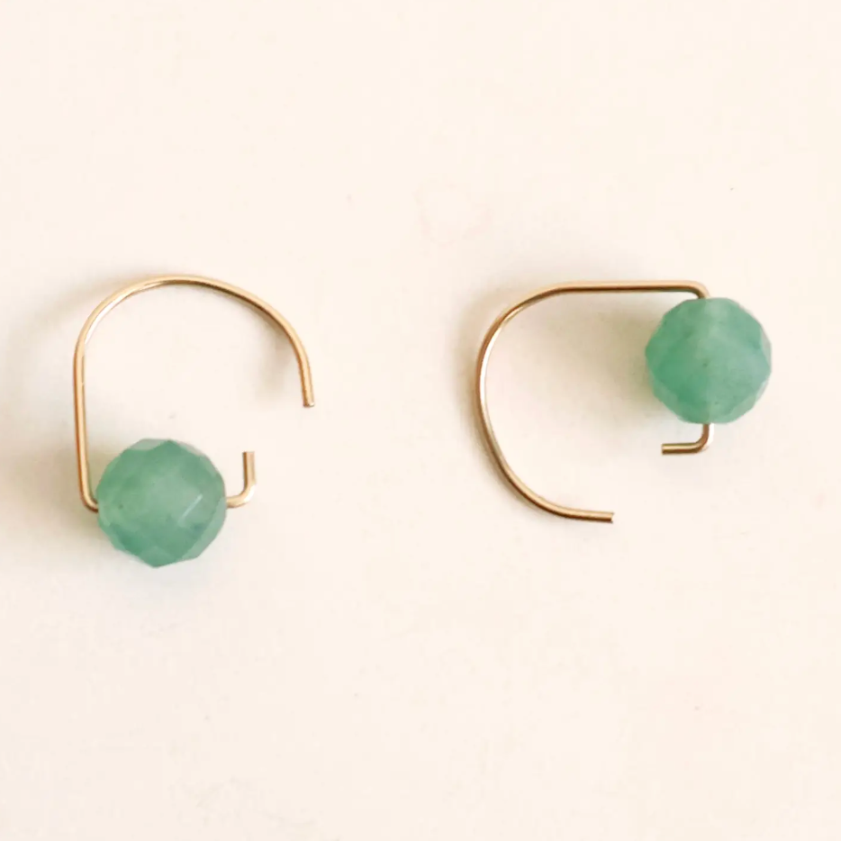 Green Aventurine Short Hook Stud Earrings