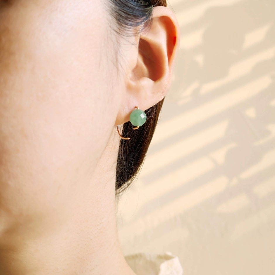 Green Aventurine Short Hook Stud Earrings