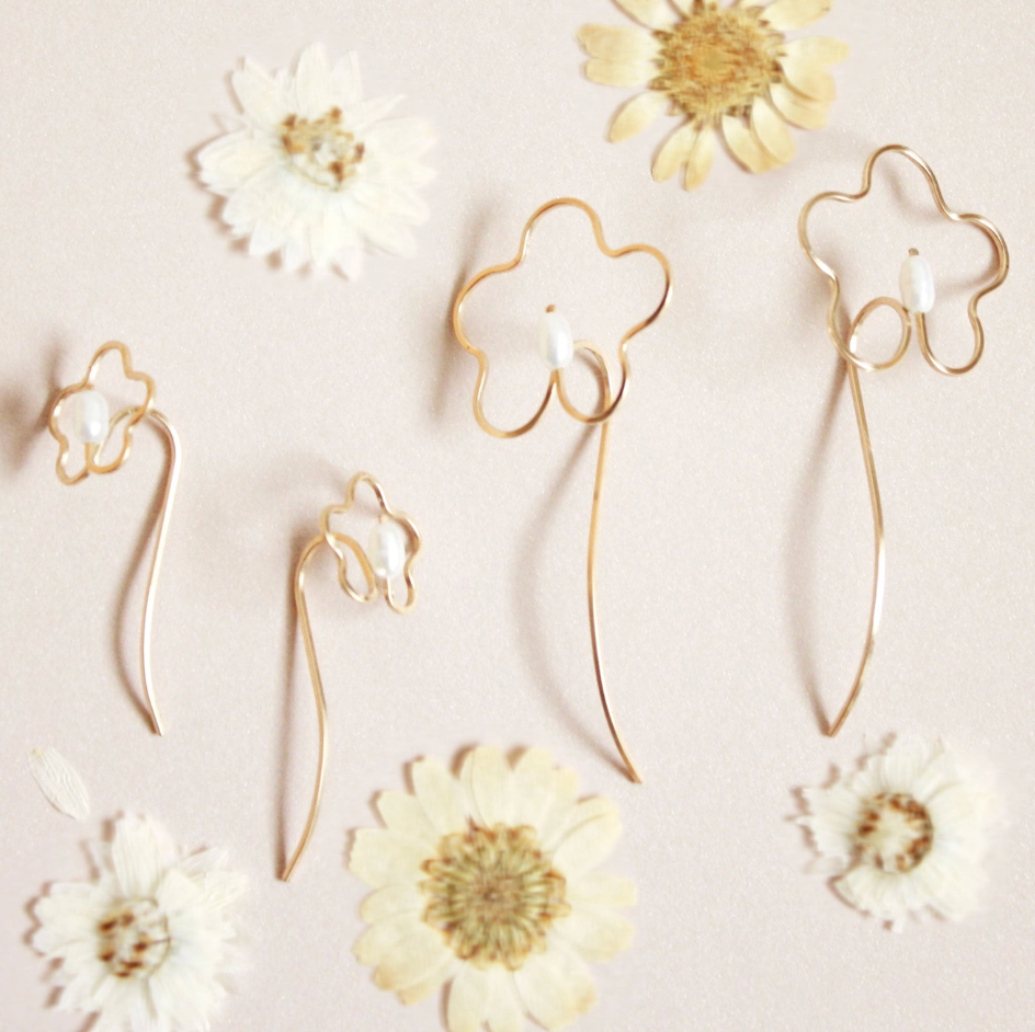 Flower Pearl Earrings, Large