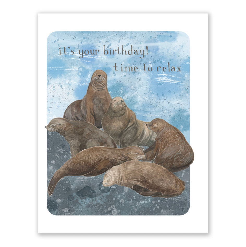 Sea Lions Relax Birthday Greeting Card