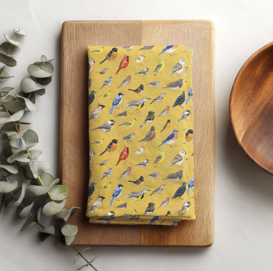 Backyard Birds Tea Towel