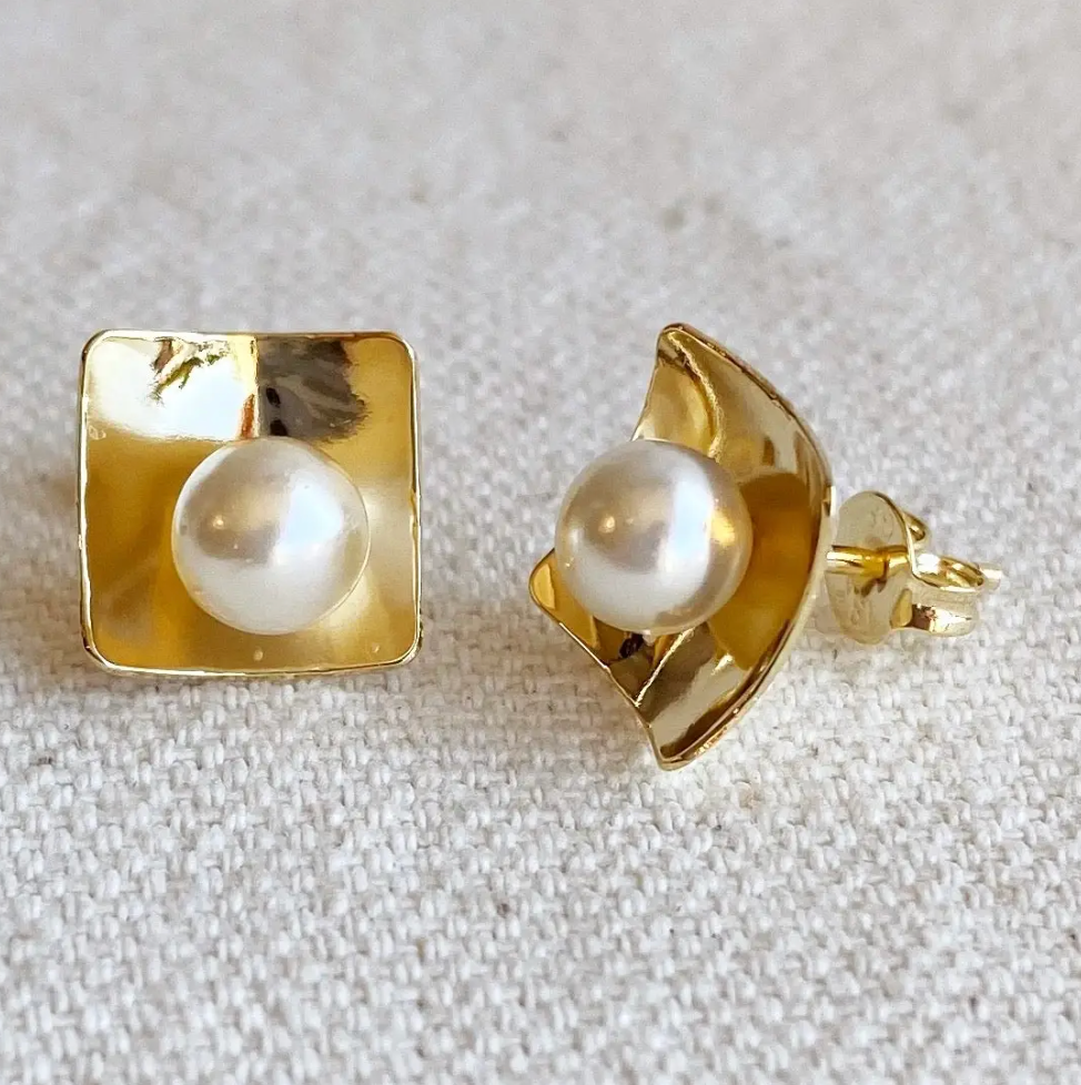 Pearl Studded Plate Earrings
