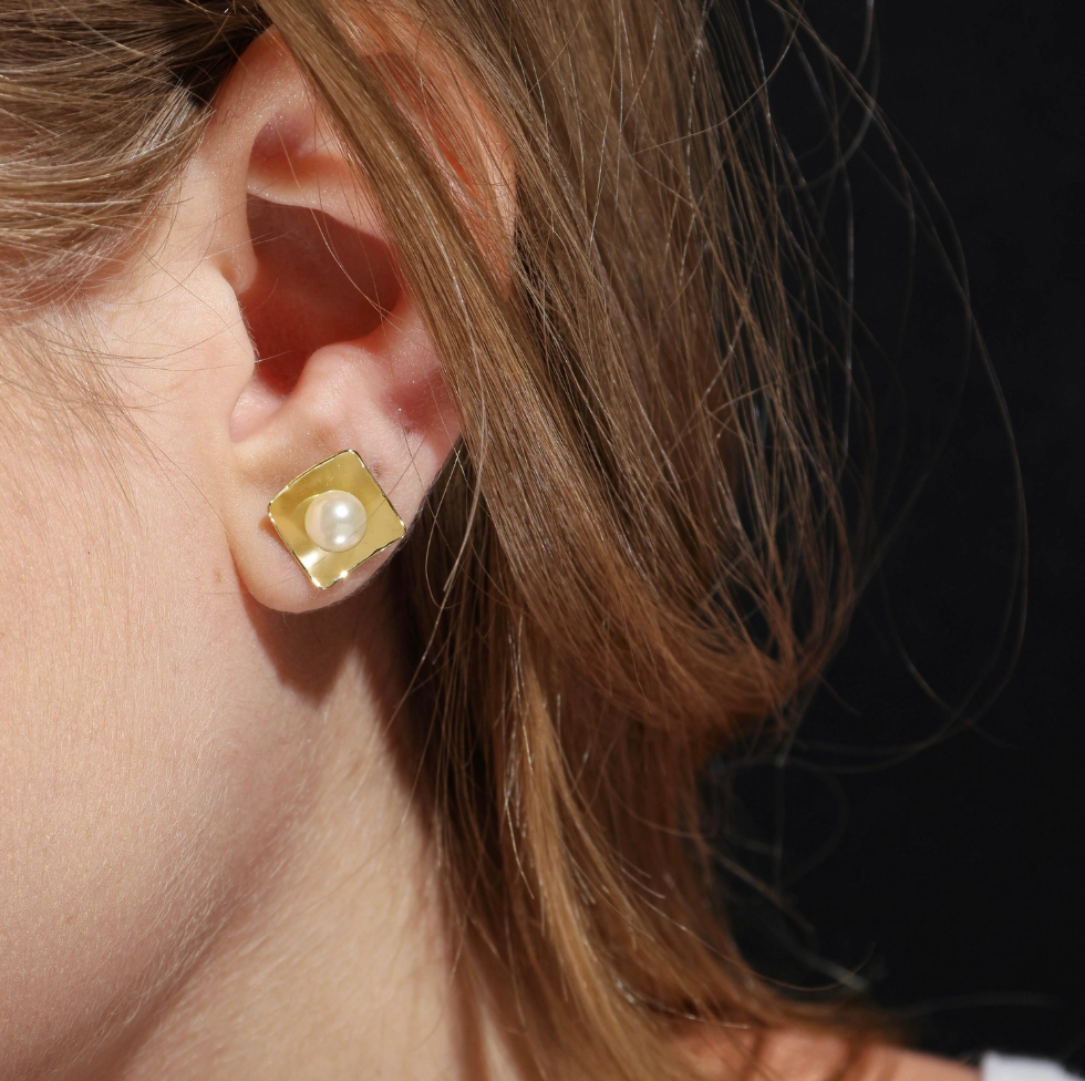 Pearl Studded Plate Earrings