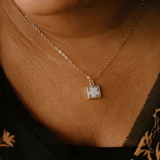 Small Square Pressed Flower Necklace