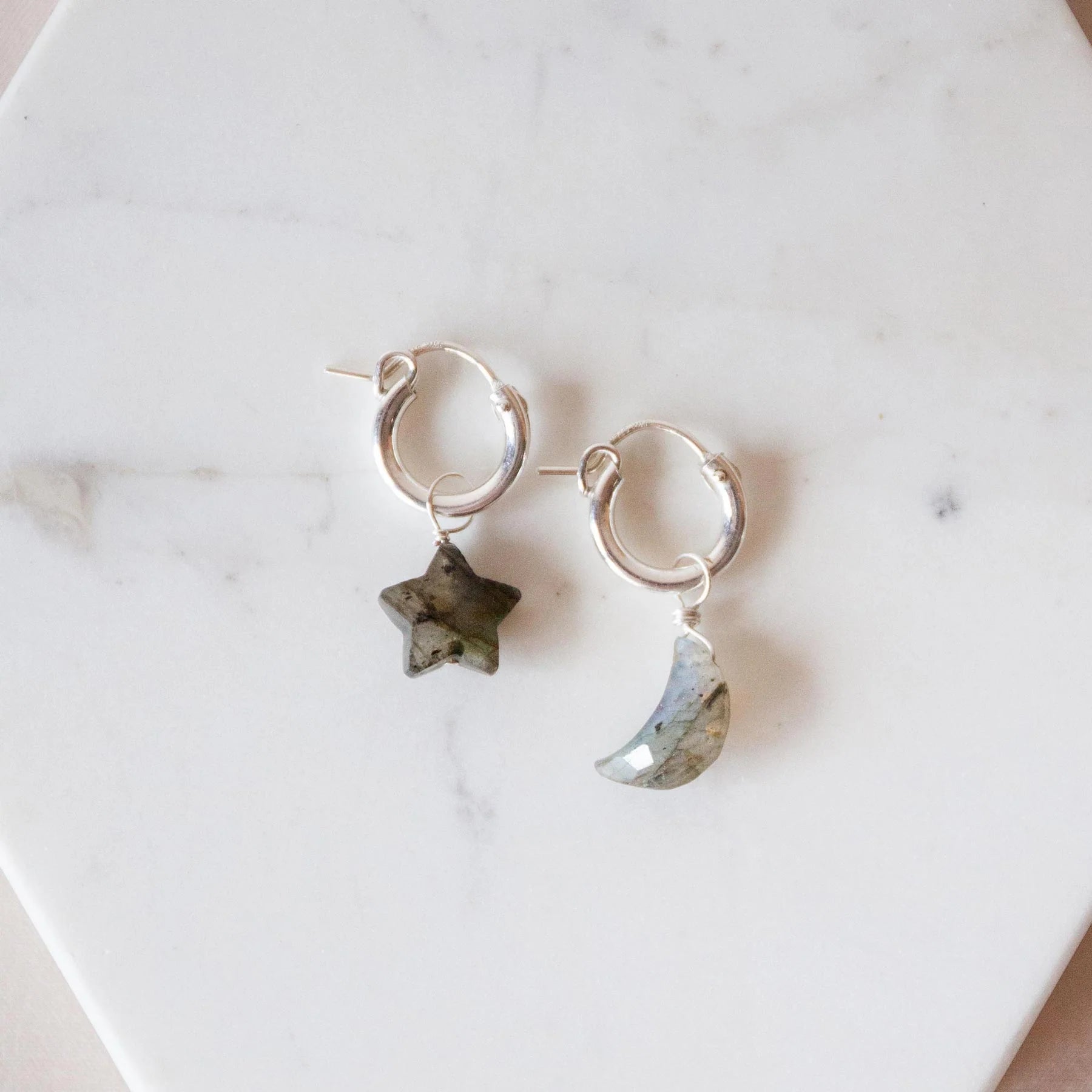 Labradorite Celestial Huggie Hoops
