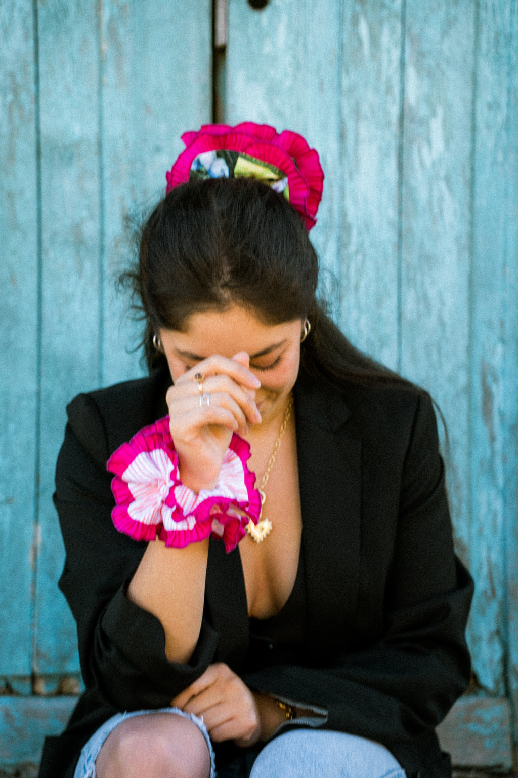 Pink Floral Scrunchie