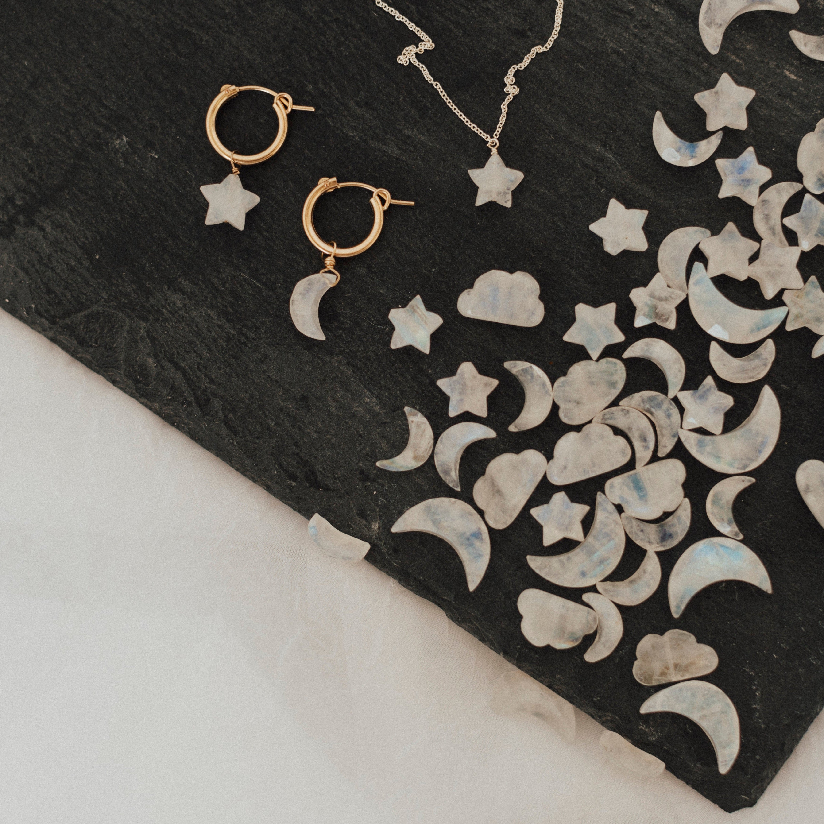 Moonstone Celestial Huggie Hoops