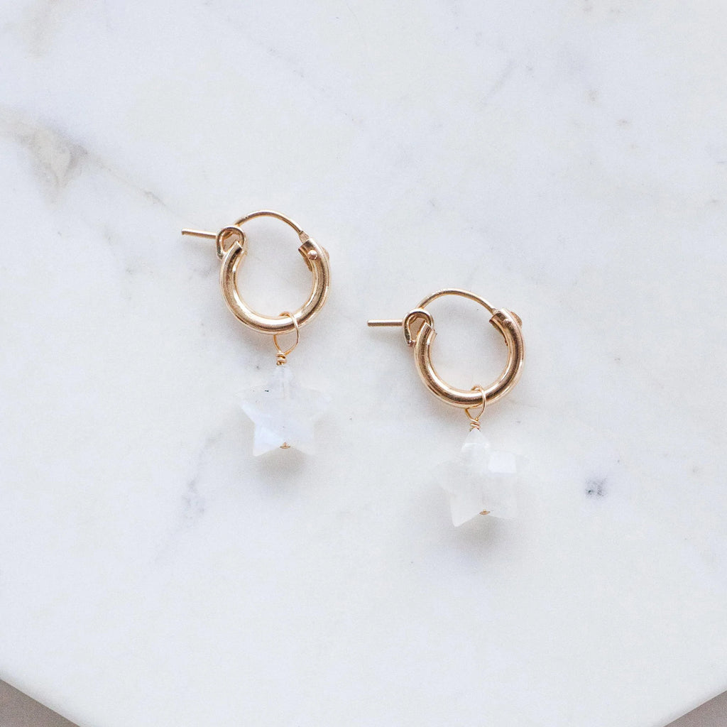 Moonstone Star Huggie Hoops
