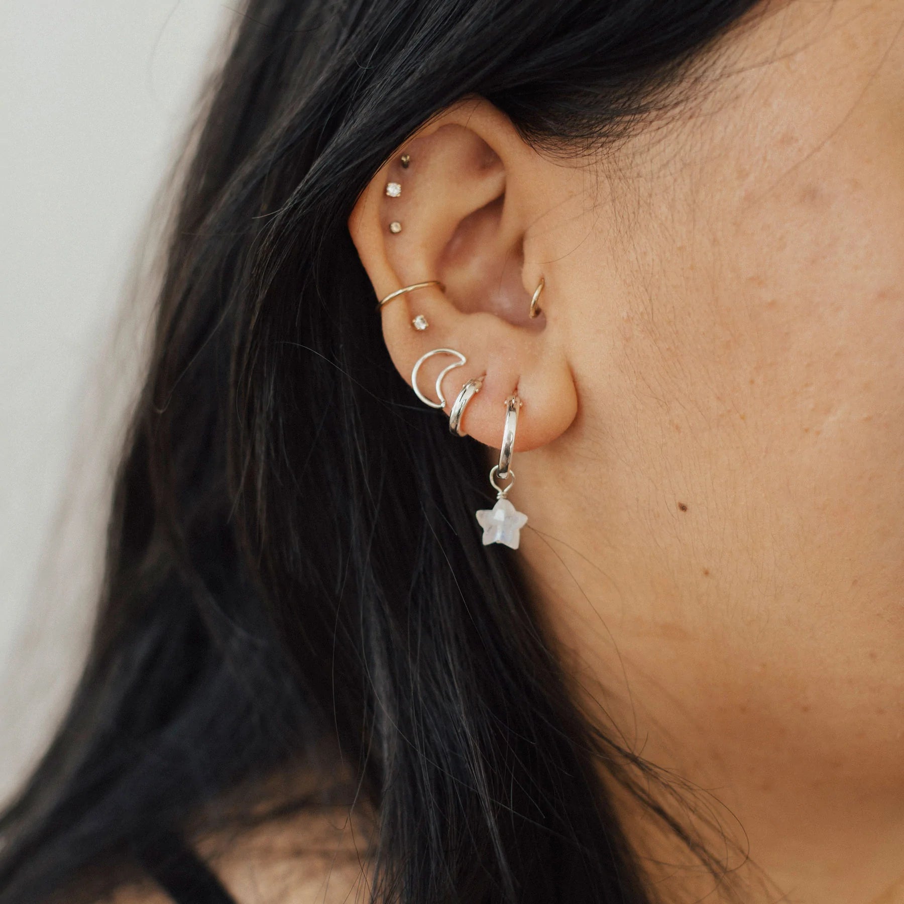 Moonstone Star Huggie Hoops