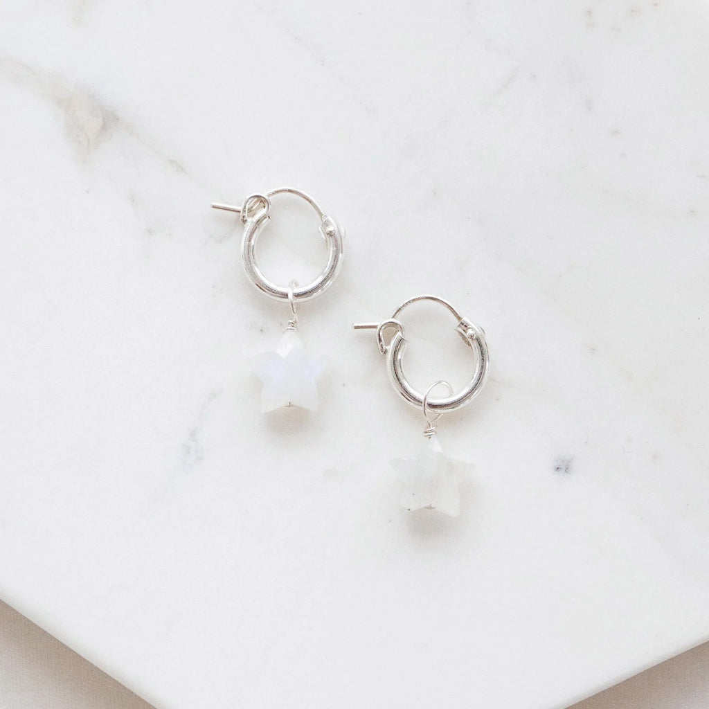 Moonstone Star Huggie Hoops