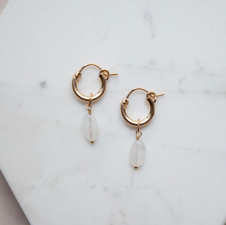 Moonstone Huggie Hoops