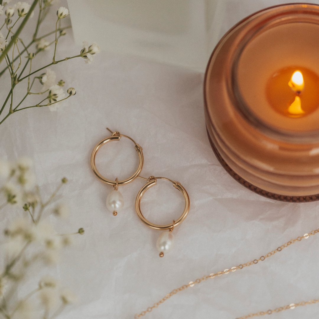 Pearl Huggie Hoops