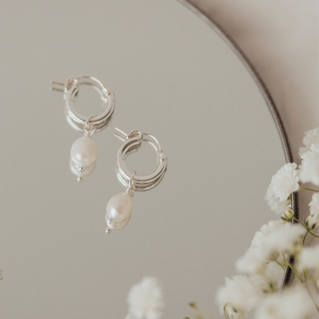 Pearl Huggie Hoops
