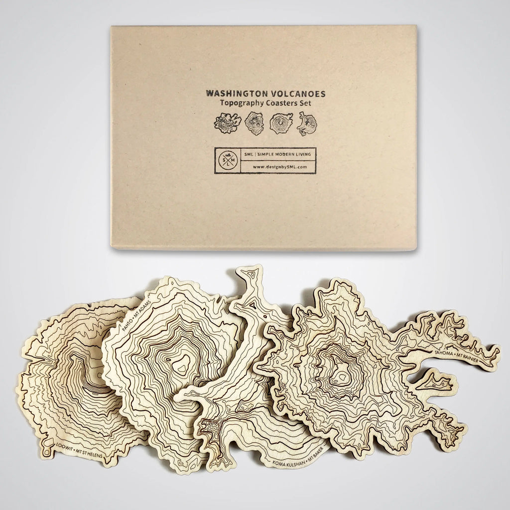 WA Volcanoes Topography Coasters - Set of 4