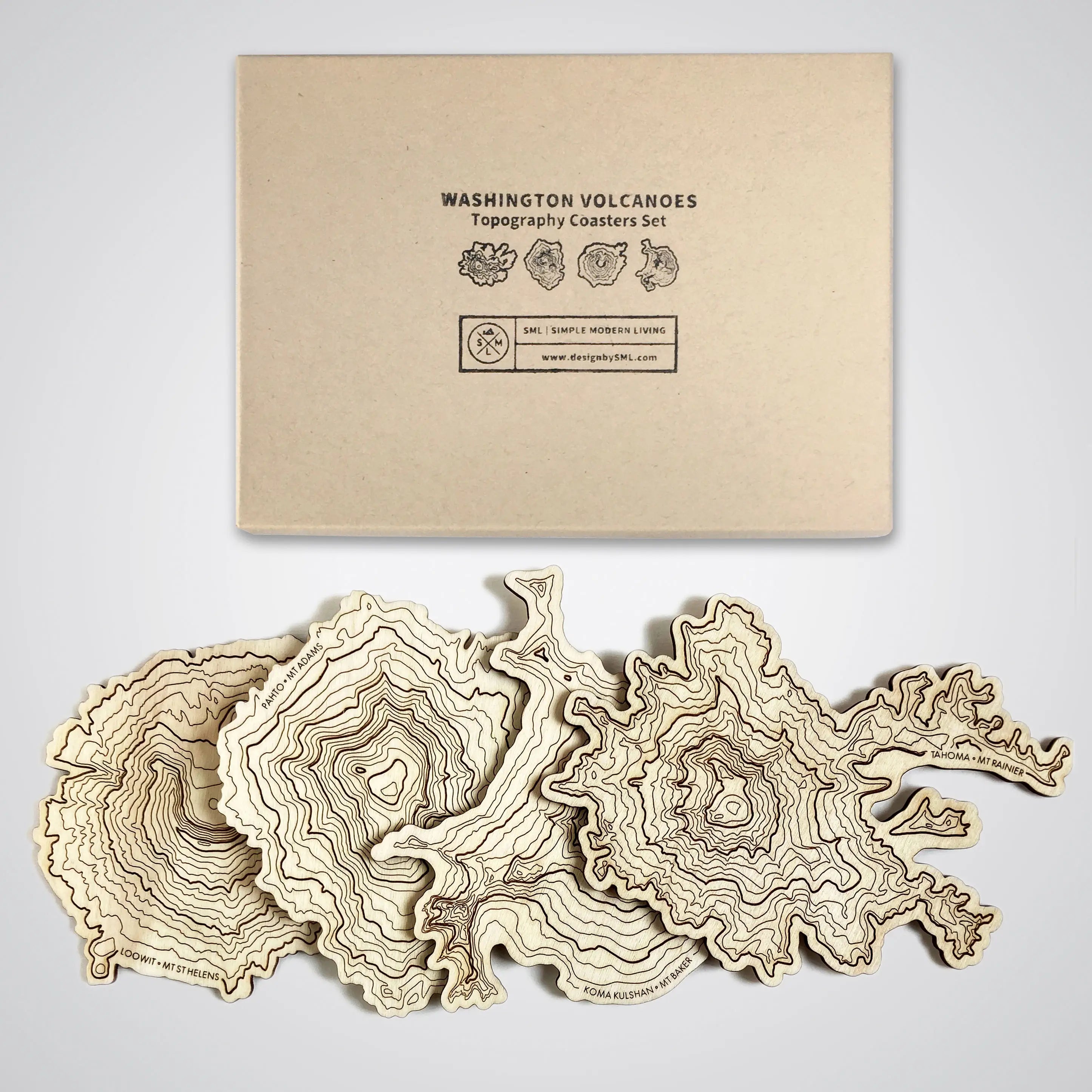 WA Volcanoes Topography Coasters - Set of 4