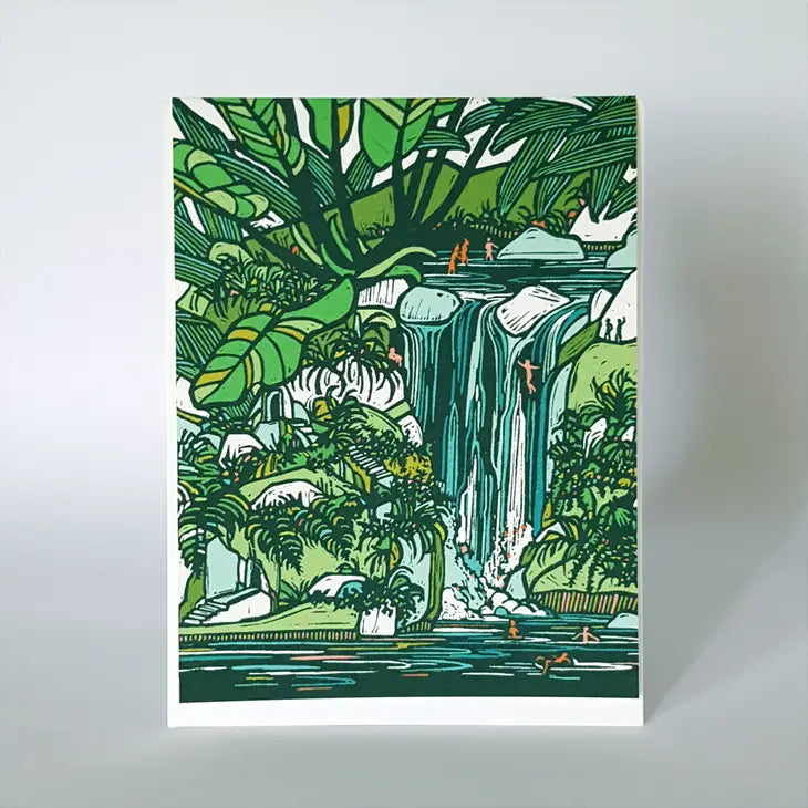 Tropical Waterfall Living Greeting Card