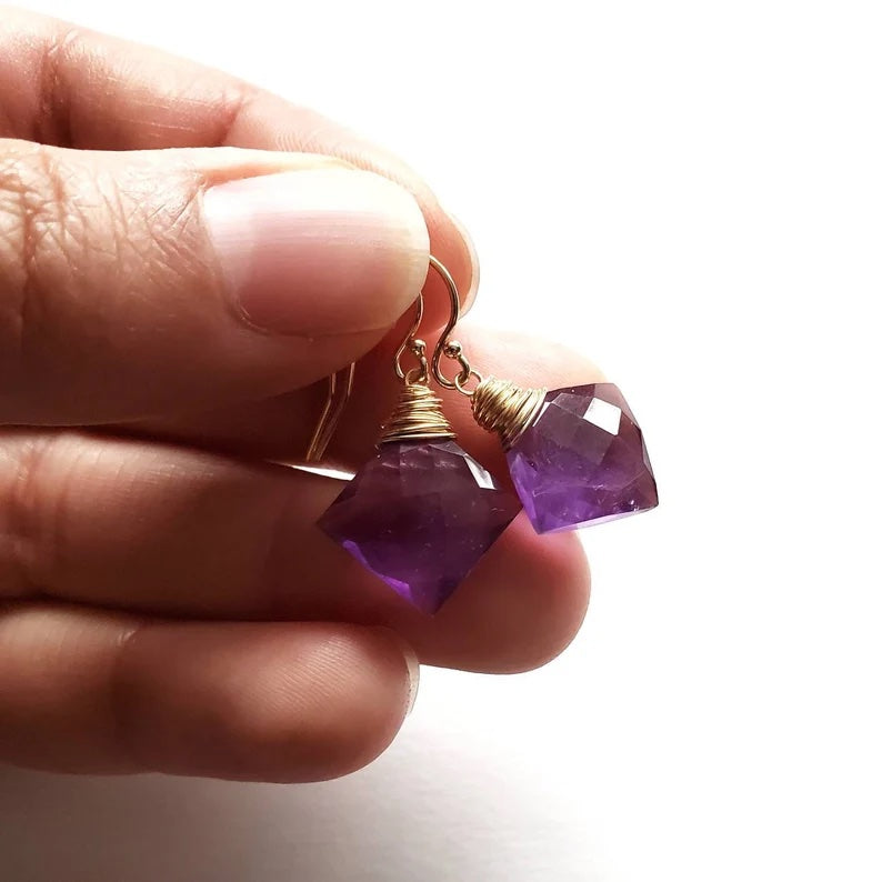 Purple Amethyst Simple Earrings