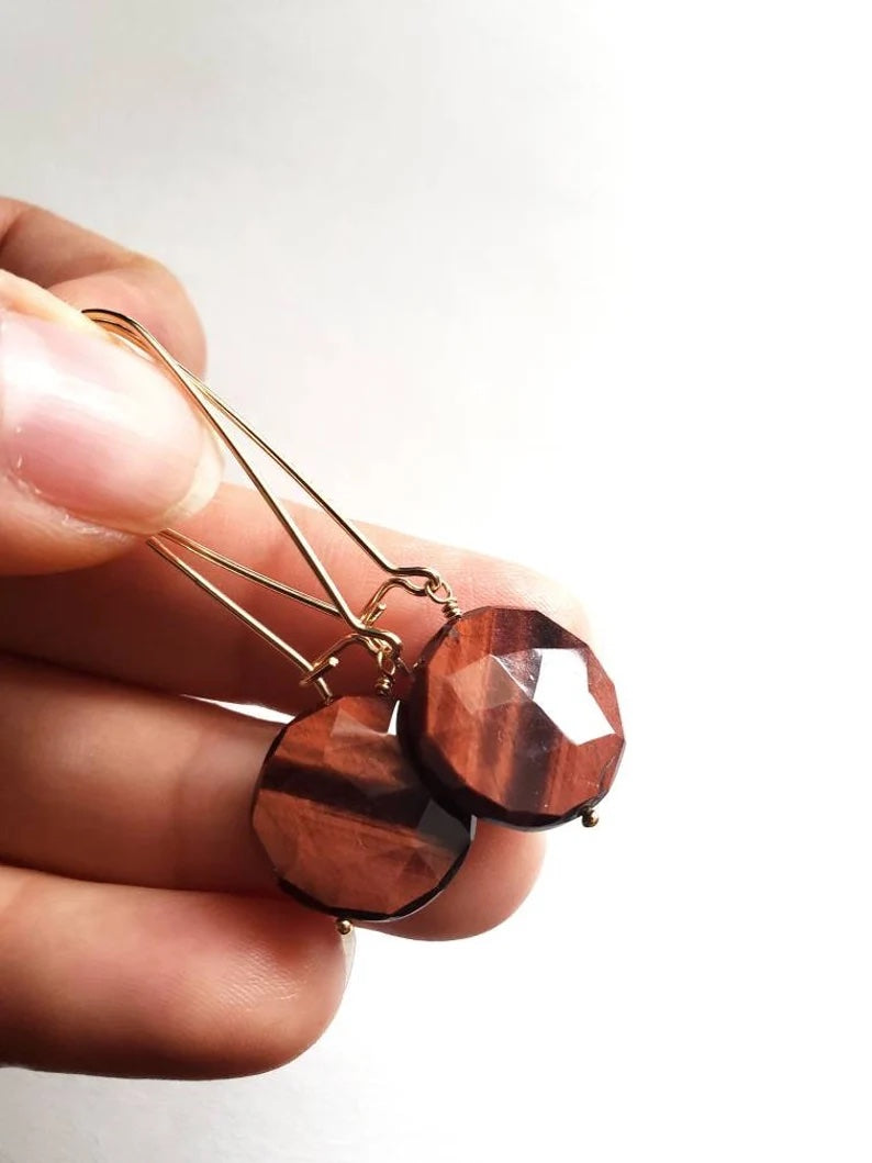 Red Tiger Eye Kidney Earrings